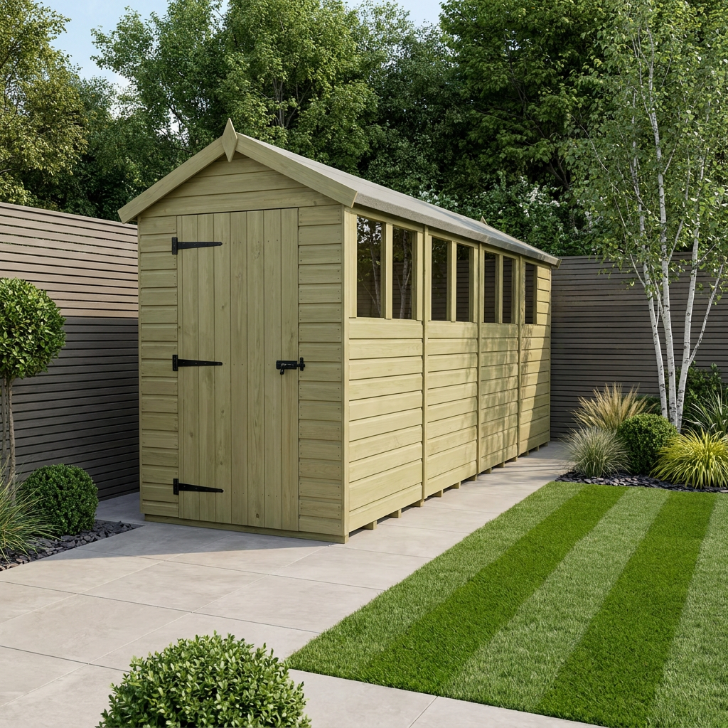 4 x 17 Apex Shed (Single Door, With Windows)