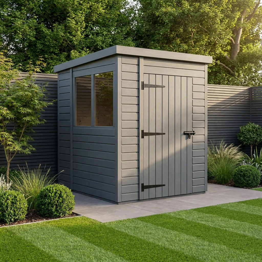 6x7 Pent Composite Shed (Single Door, With Windows)