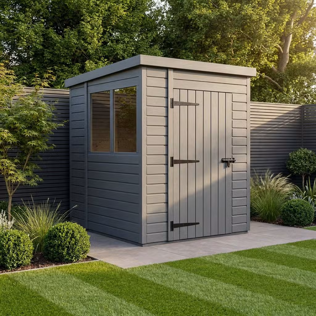 6x7 Pent Composite Shed (Single Door, With Windows)