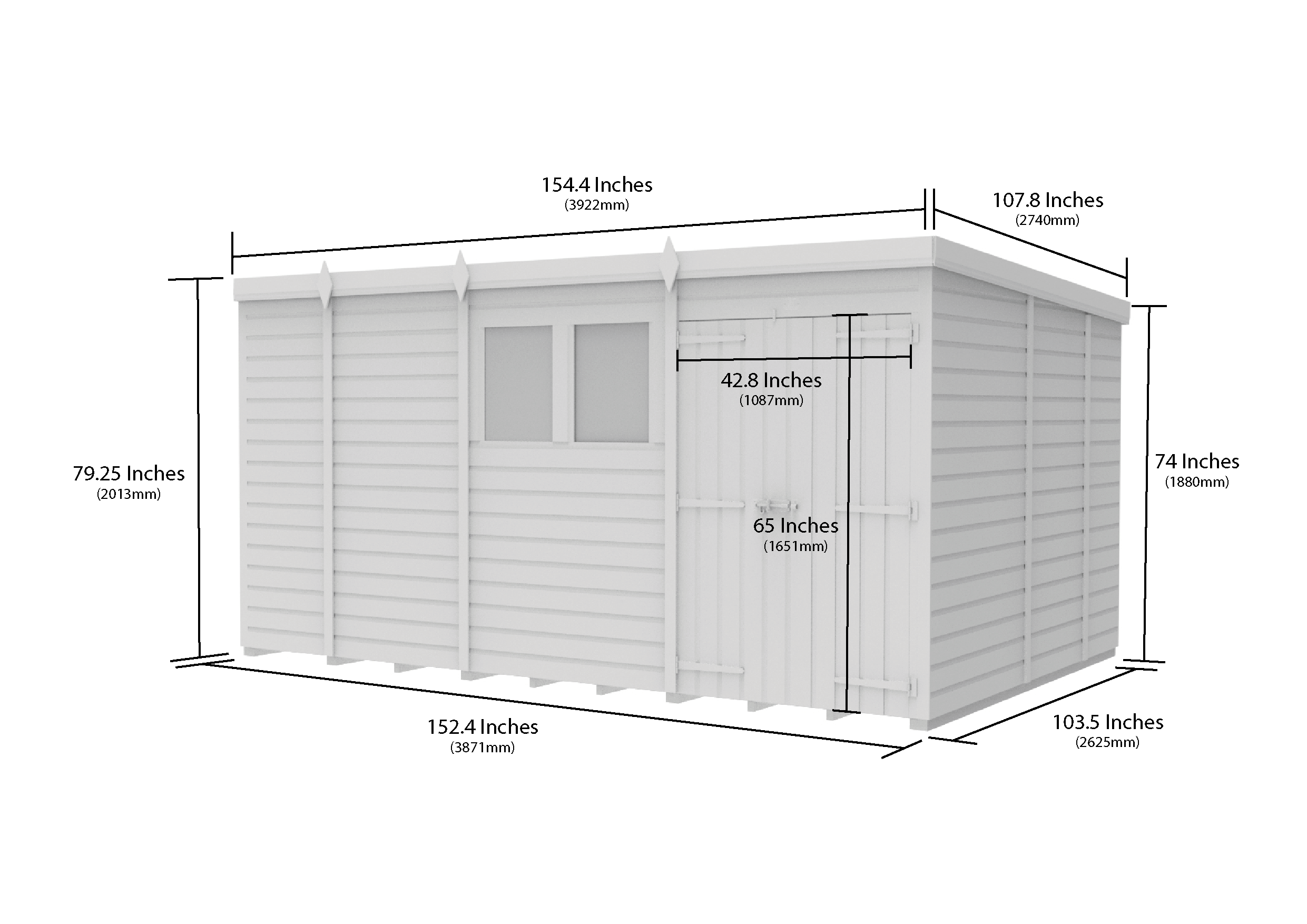 13 x 9 Pent Shed (Double Door, With Windows)