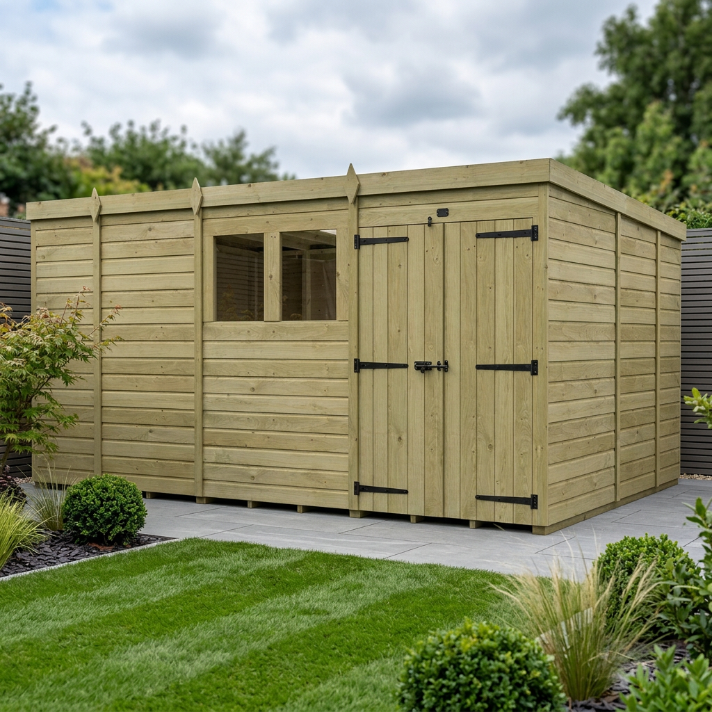 13 x 9 Pent Shed (Double Door, With Windows)