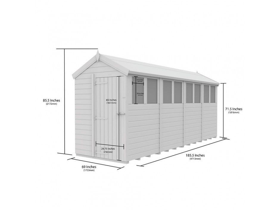 5 x 16 Apex Shed (Single Door, No Windows)