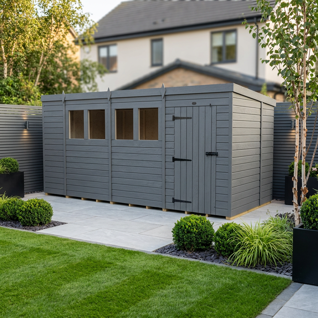 14x7 Pent Composite Shed (Single Door, With Windows)