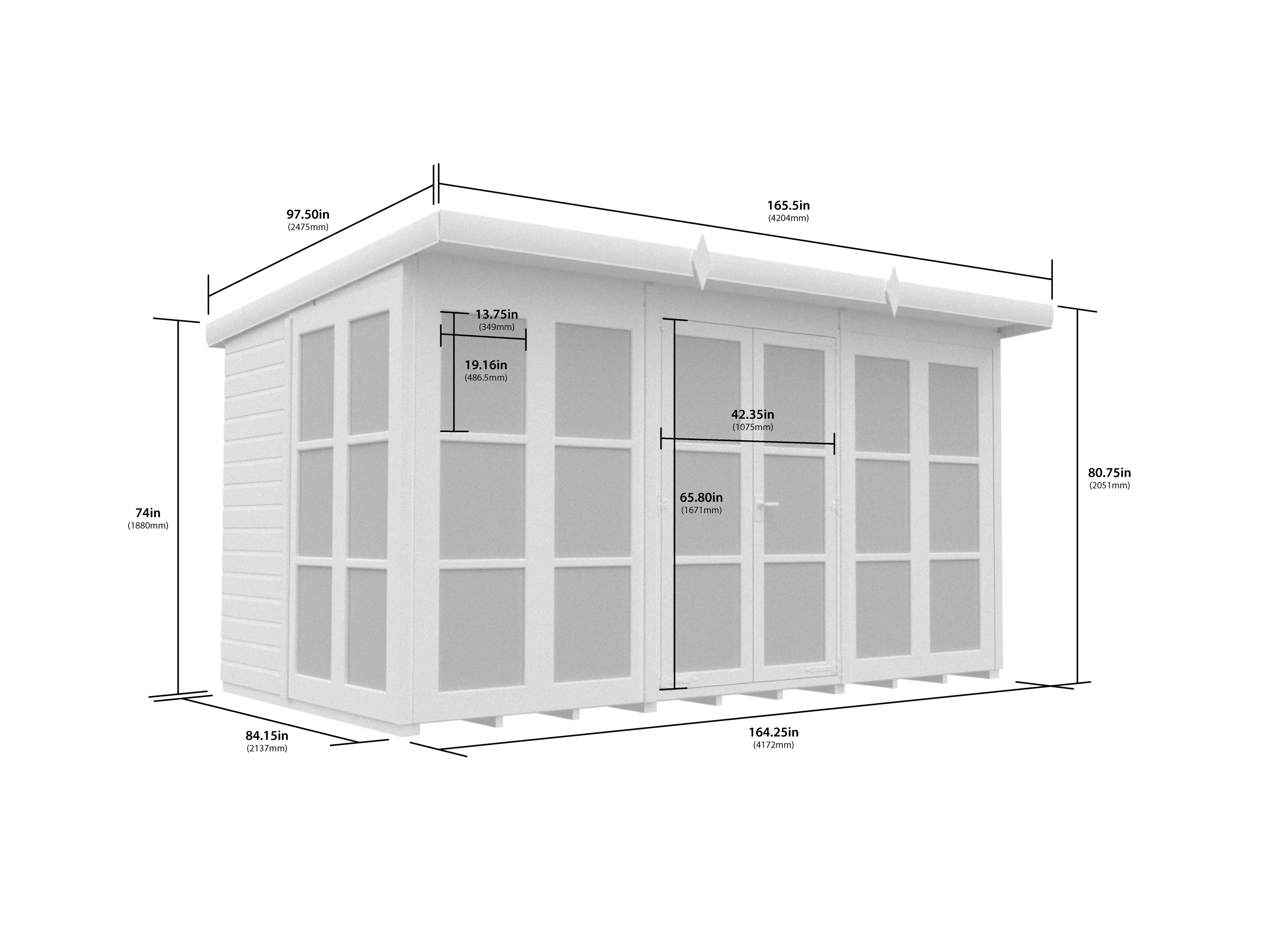 12 x 7 Georgian Window Pent Summer House
