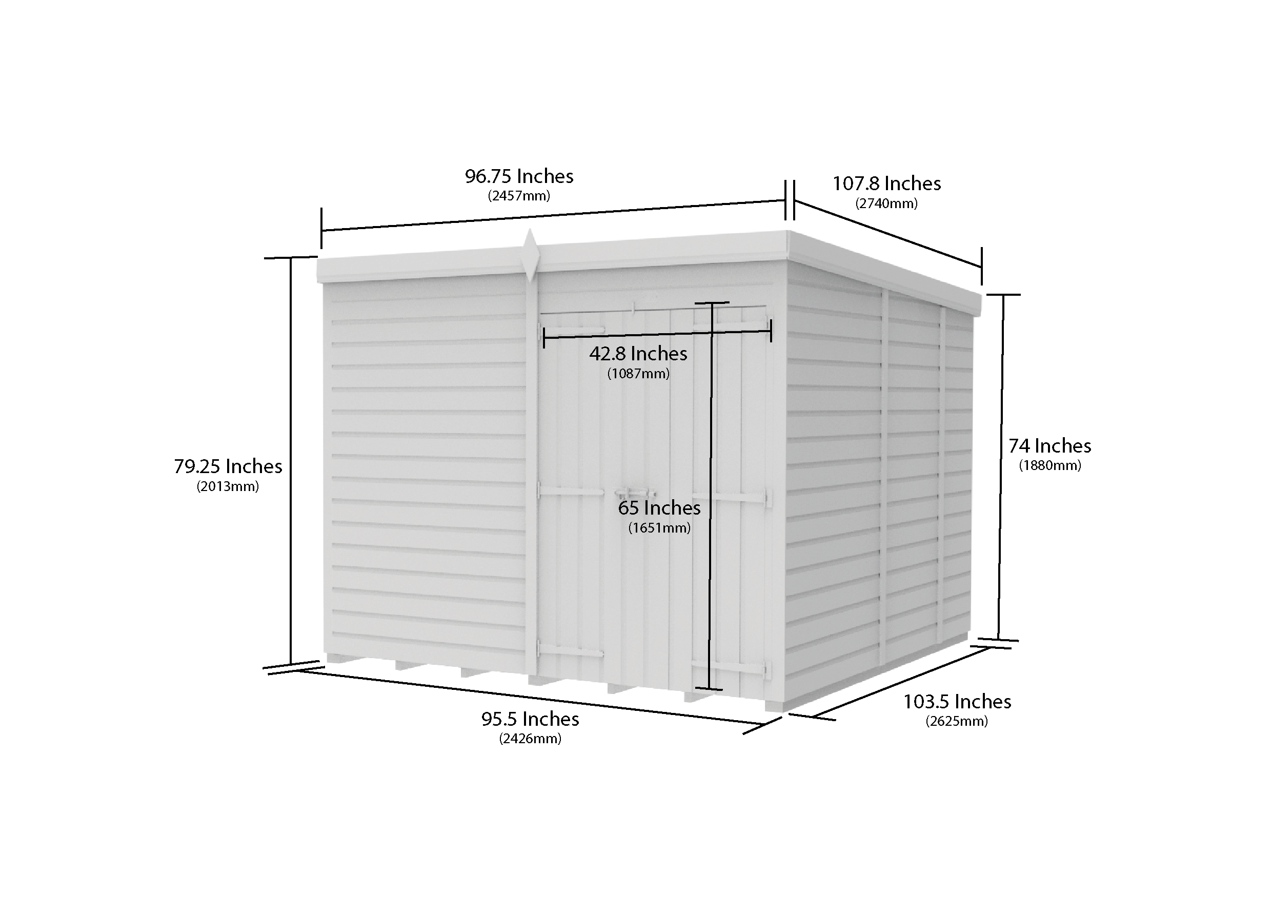 8 x 9 Pent Shed (Double Door, No Windows)