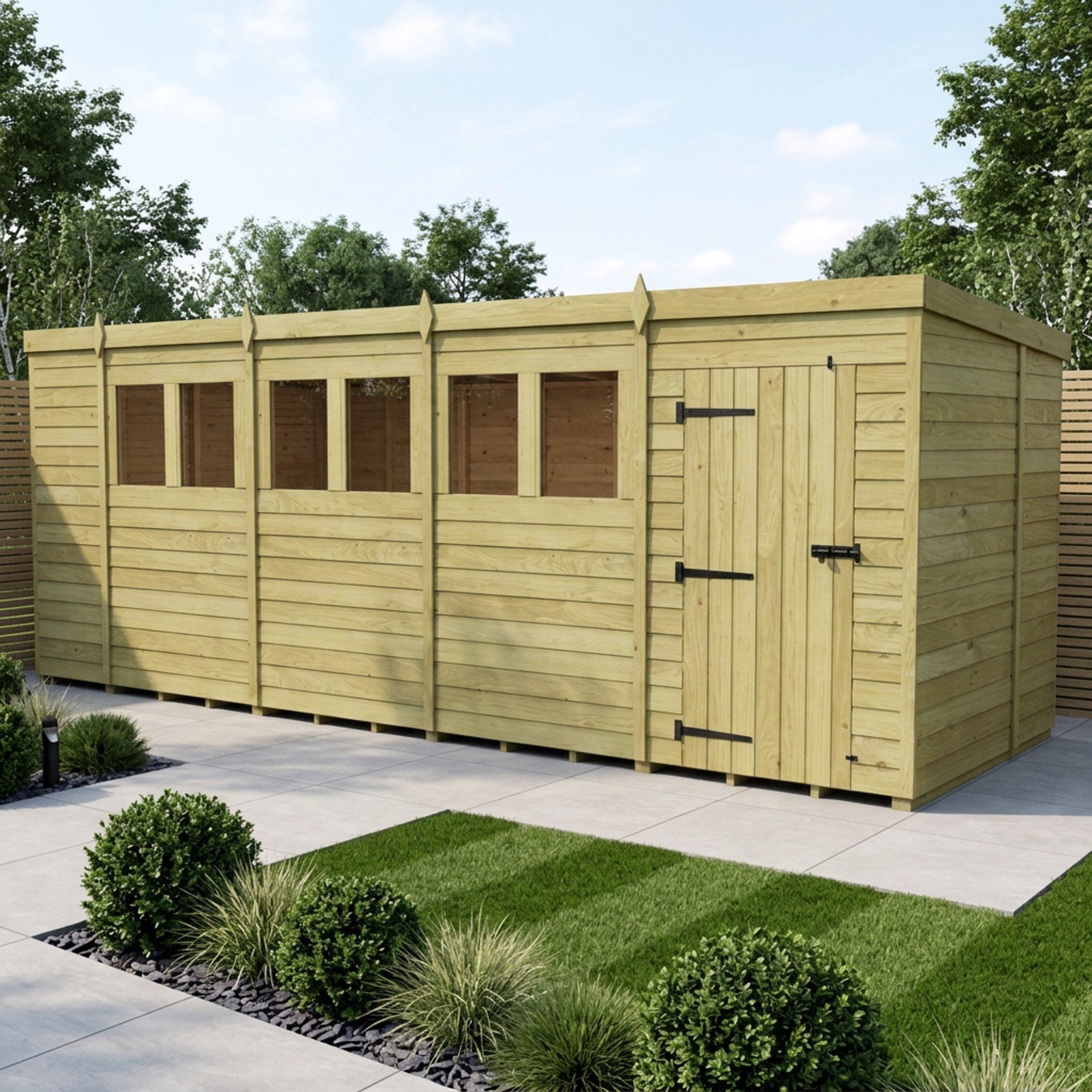 19 x 6 Pent Shed (Single Door, With Windows)