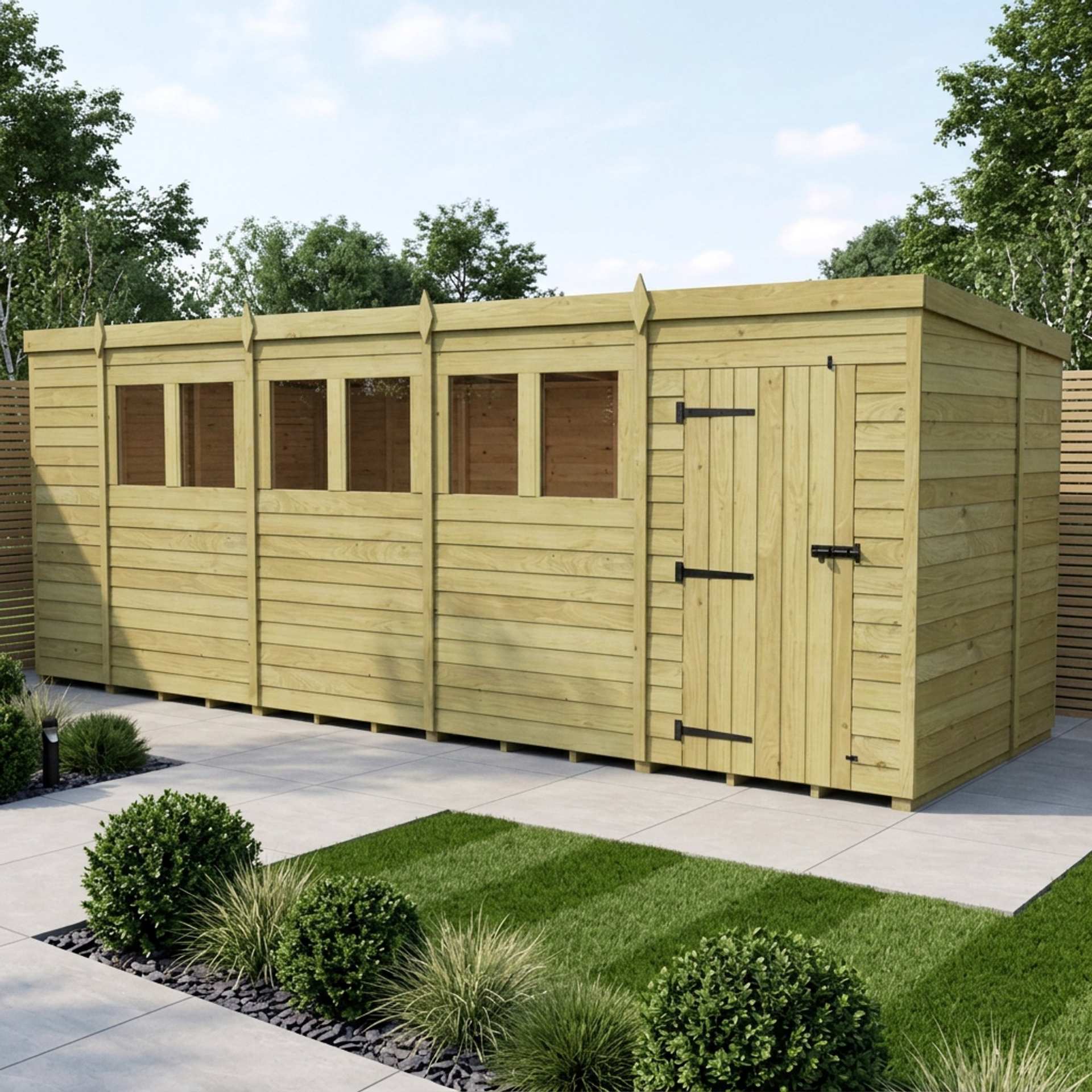 19 x 6 Pent Shed (Single Door, With Windows)