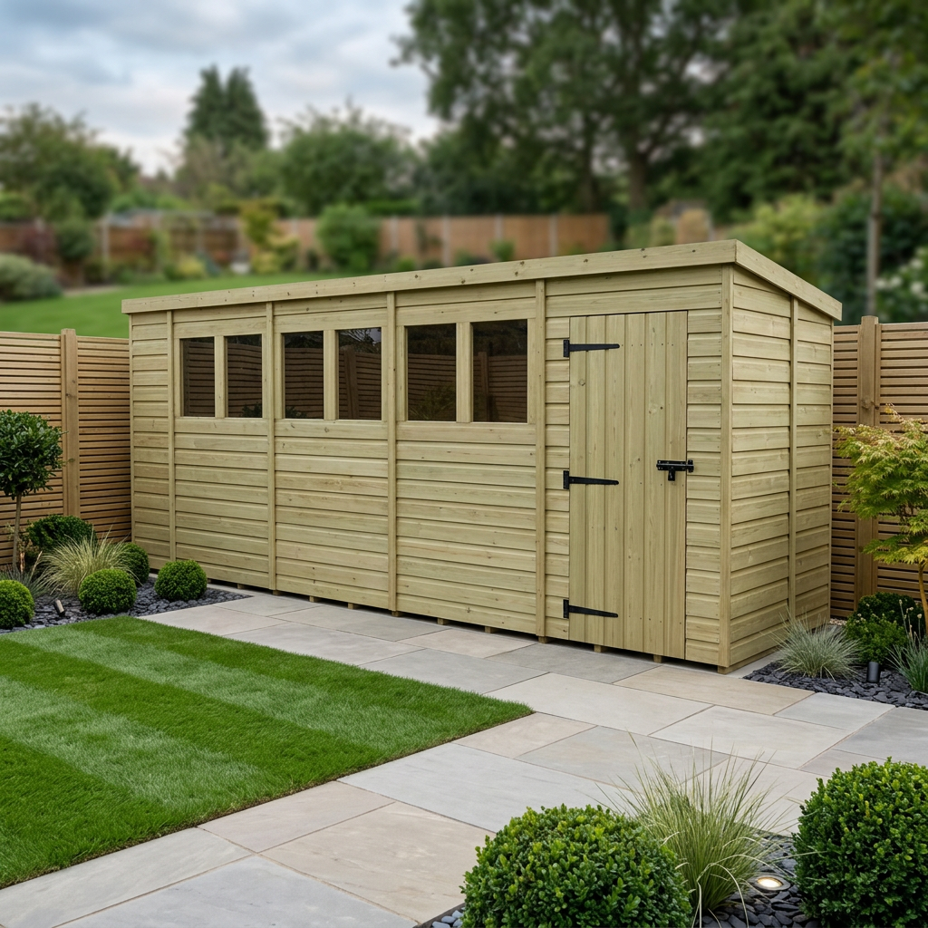 19 x 6 Pent Shed (Single Door, With Windows)