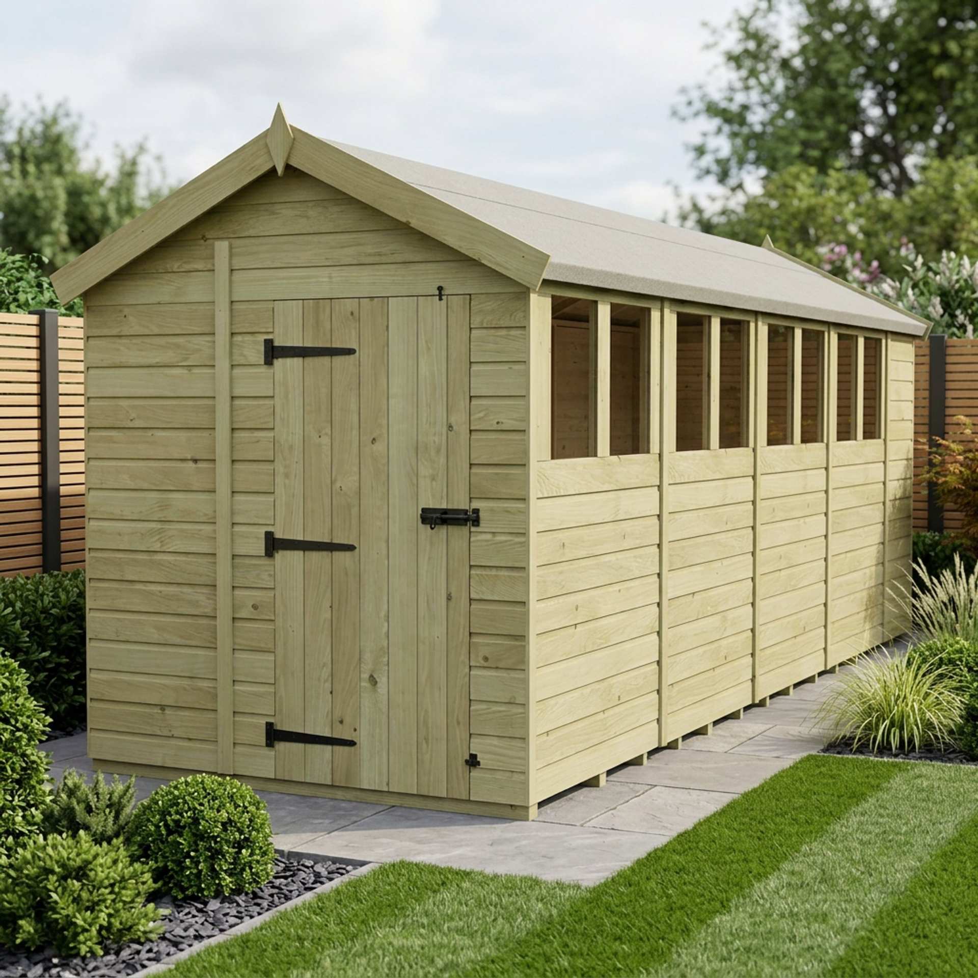 6 x 18 Apex Shed (Single Door, With Windows)