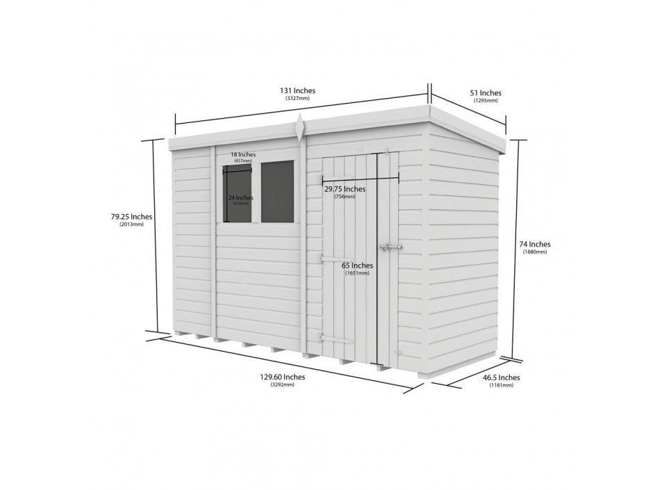 11x4 Pent Composite Shed (Single Door, No Windows)