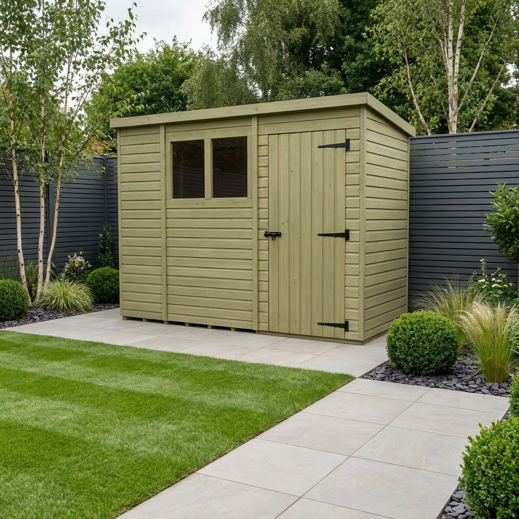 11 x 4 Pent Shed (Single Door, With Windows)