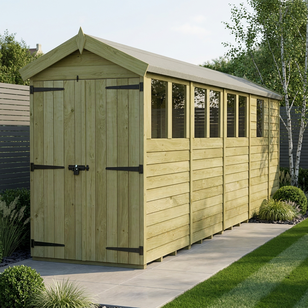 4 x 17 Apex Shed (Double Door, With Windows)