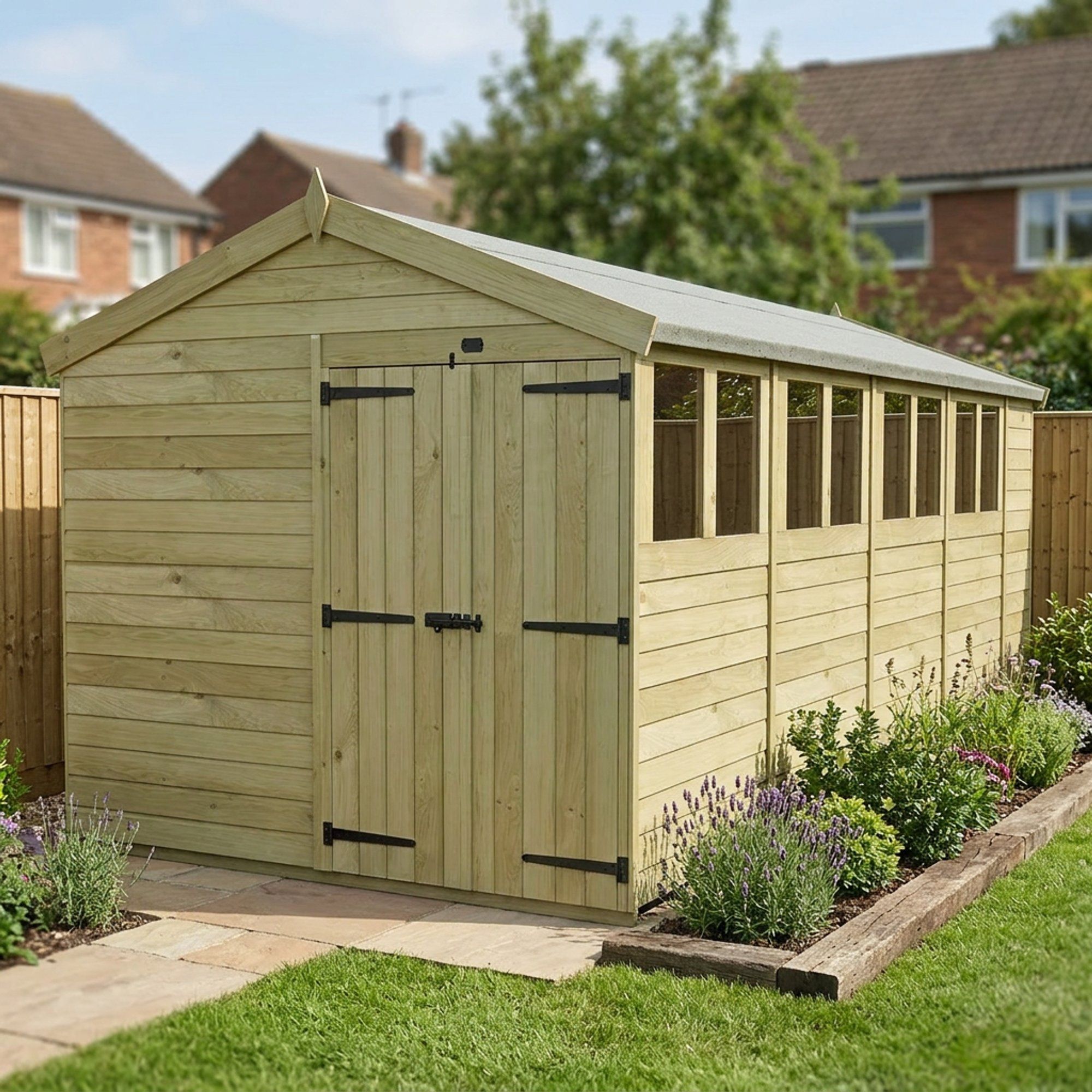 8 x 18 Apex Shed (Double Door, With Windows)
