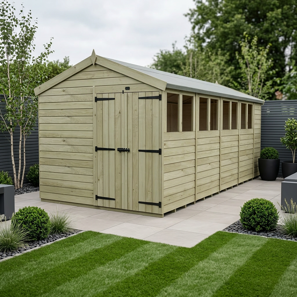 8 x 18 Apex Shed (Double Door, With Windows)