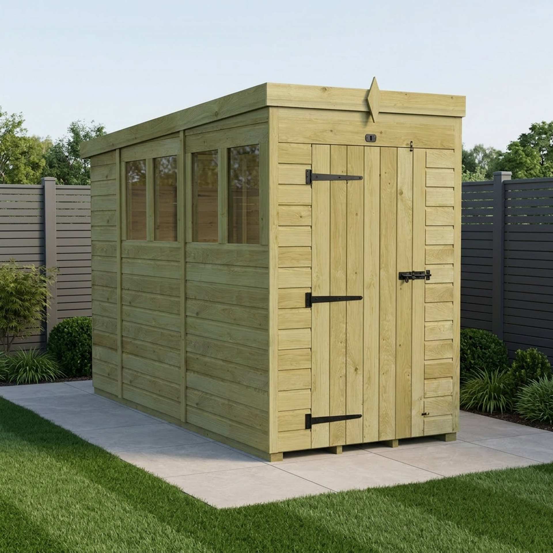 4 x 10 Pent Shed (Single Door, With Windows)
