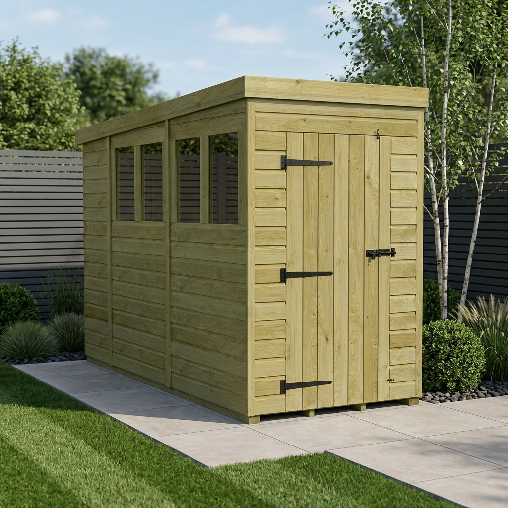 4 x 10 Pent Shed (Single Door, With Windows)