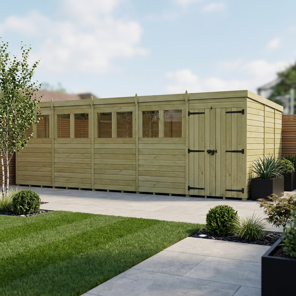 20 x 9 Pent Shed (Double Door, With Windows)
