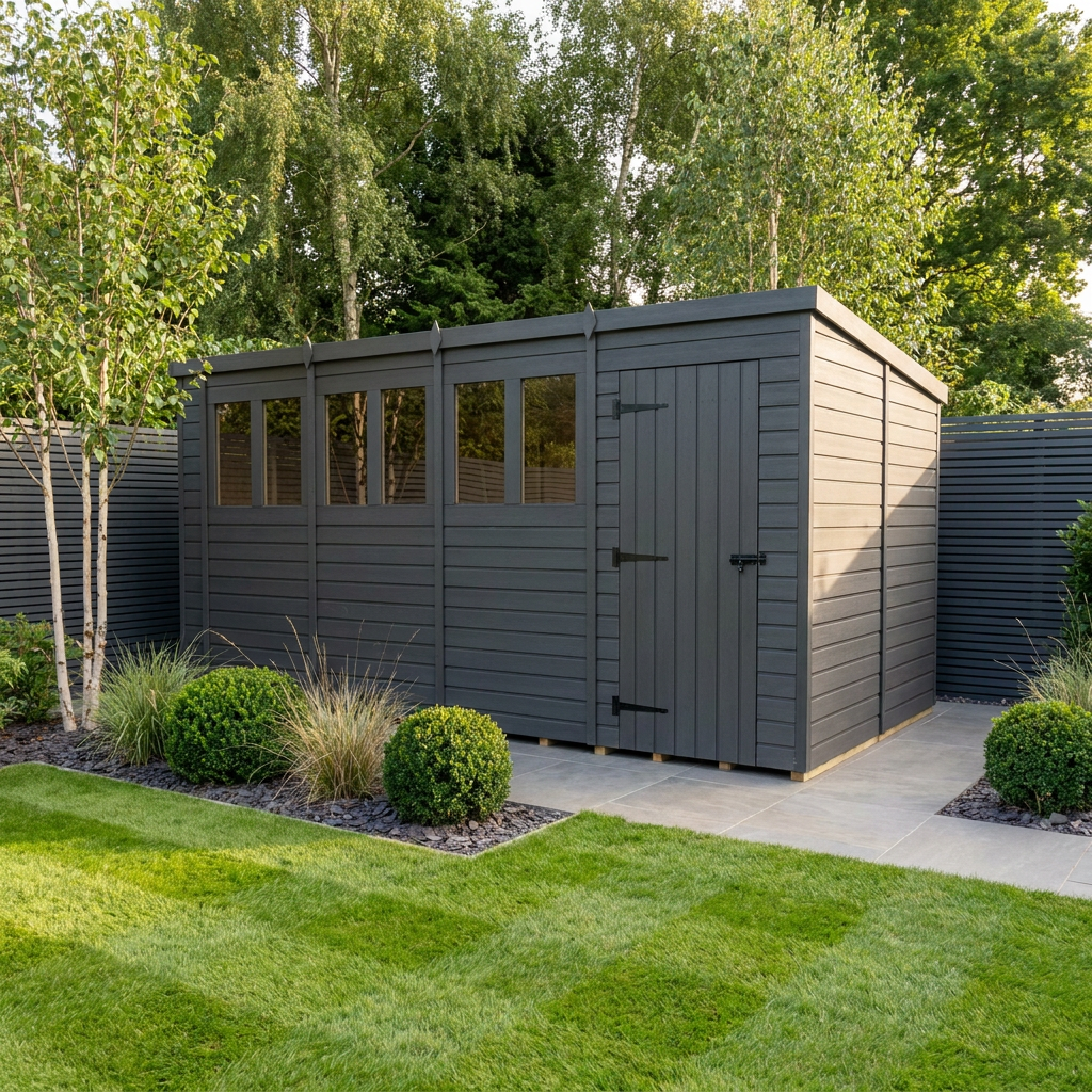 18x10 Pent Composite Shed (Single Door, With Windows)