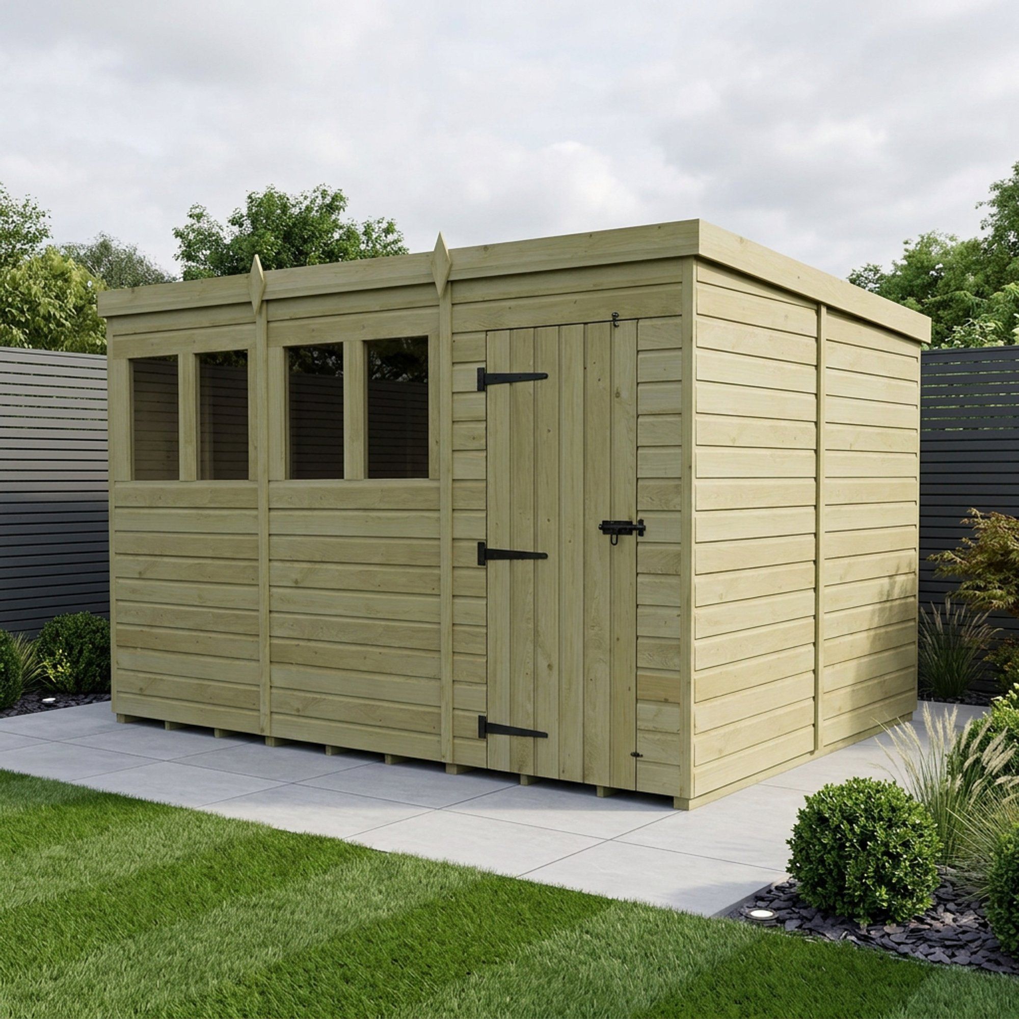12 x 10 Pent Shed (Single Door, With Windows)