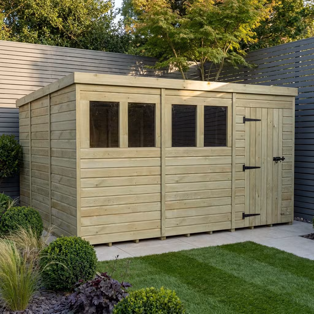12 x 10 Pent Shed (Single Door, With Windows)