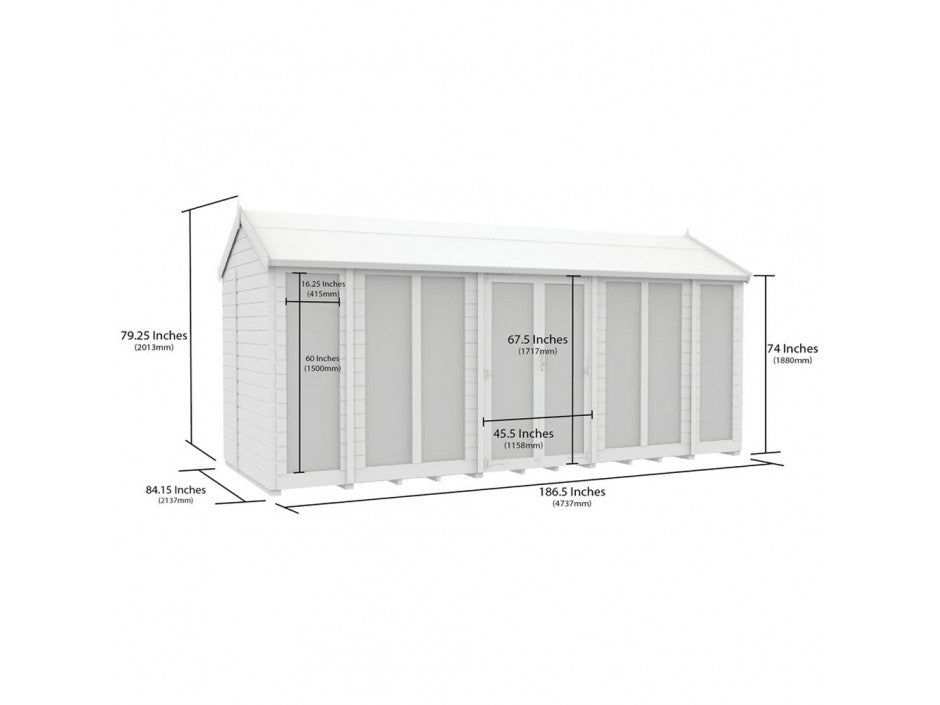 16 x 7 Apex Summer House (Full Height Window)
