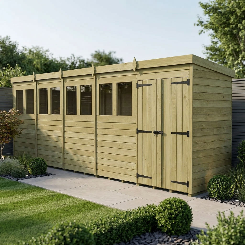 20 x 4 Pent Shed (Double Door, With Windows)