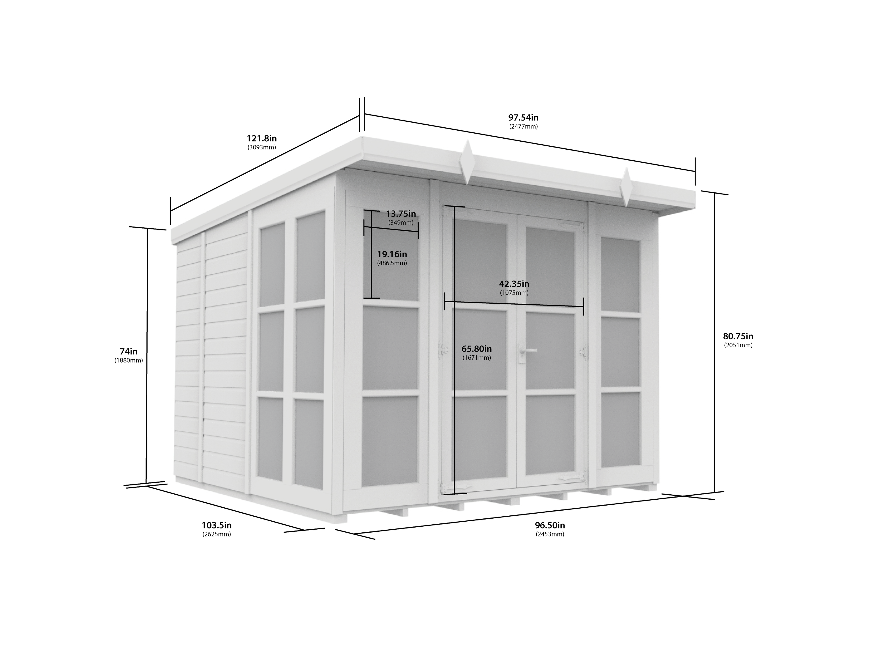 8 x 9 Georgian Window Pent Summer House