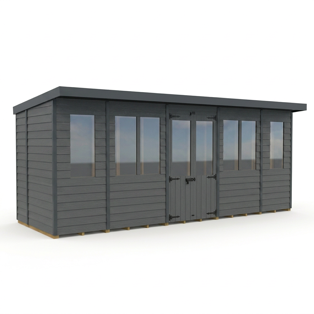 18x7 Composite Pent Summer House (Double Doors, With Windows)
