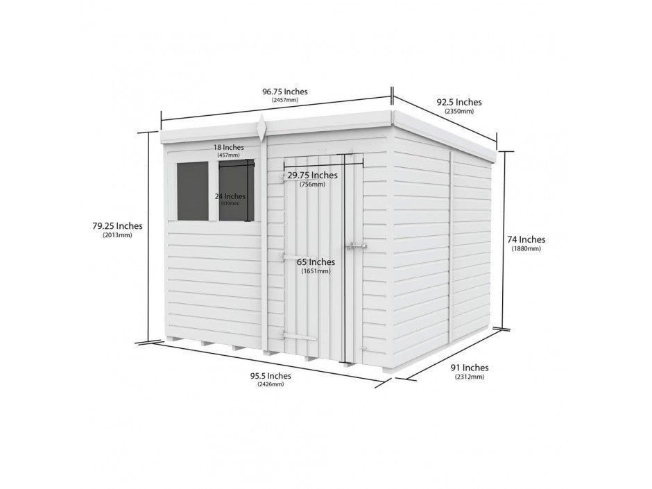 8x8 Pent Composite Shed (Single Door, With Windows)