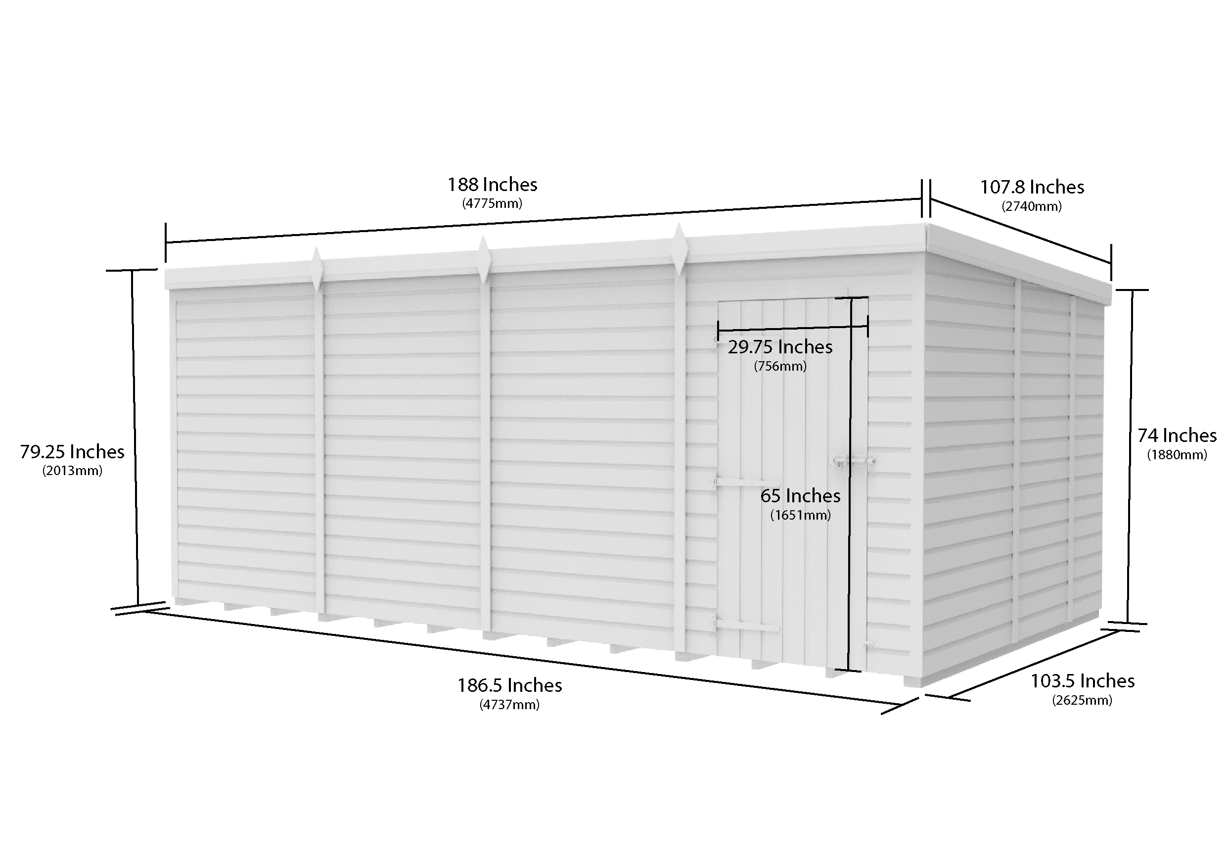 16 x 9 Pent Shed (Single Door, No Windows)