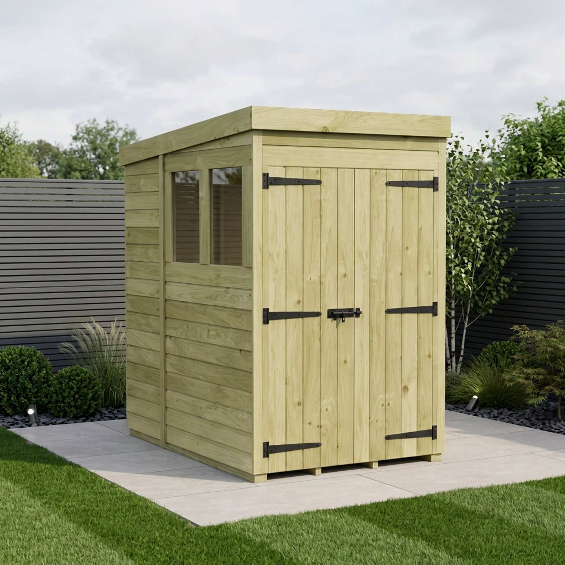 4 x 7 Pent Shed (Double Door, With Windows)