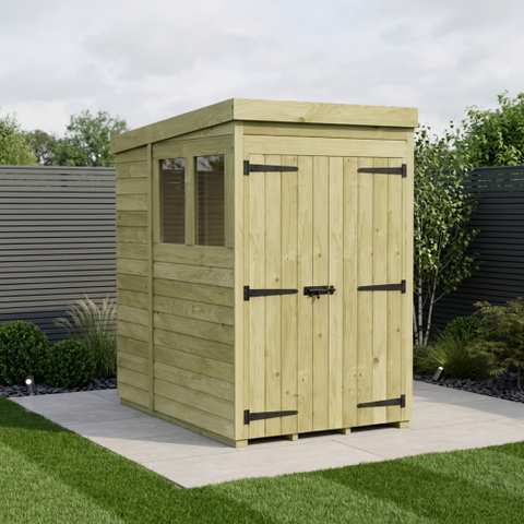 4 x 7 Pent Shed (Double Door, With Windows)