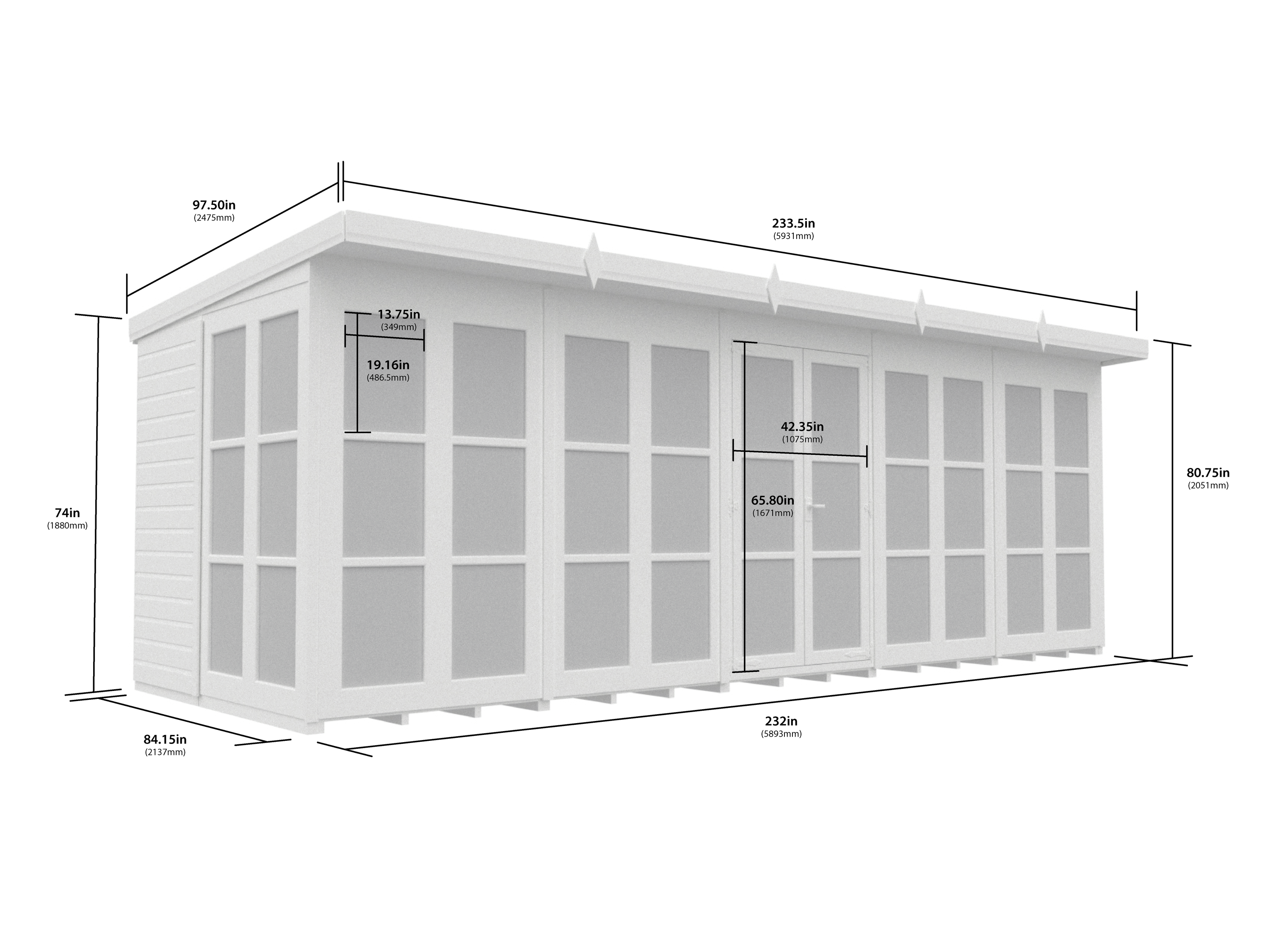 20 x 7 Georgian Window Pent Summer House