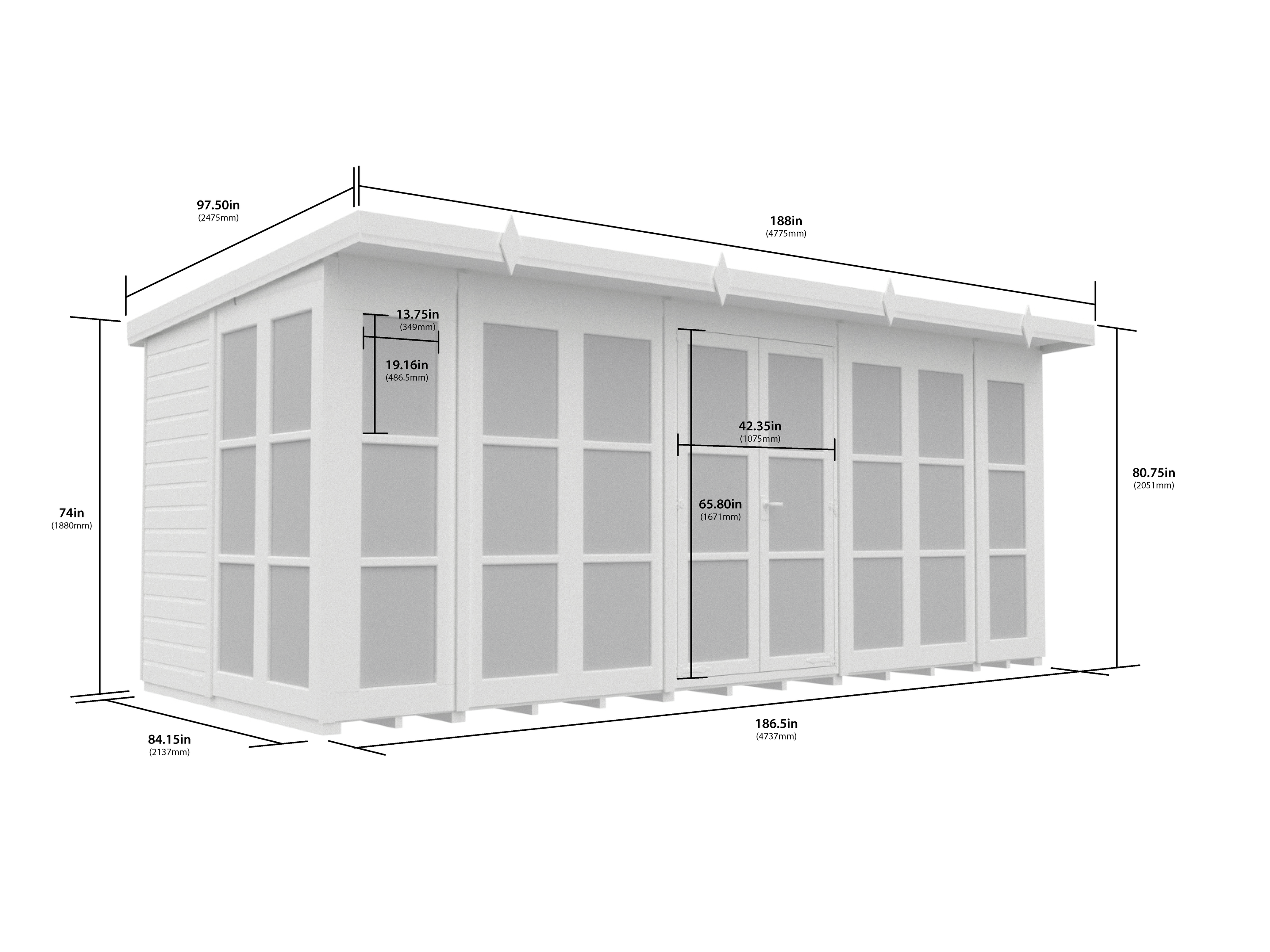 16 x 7 Georgian Window Pent Summer House