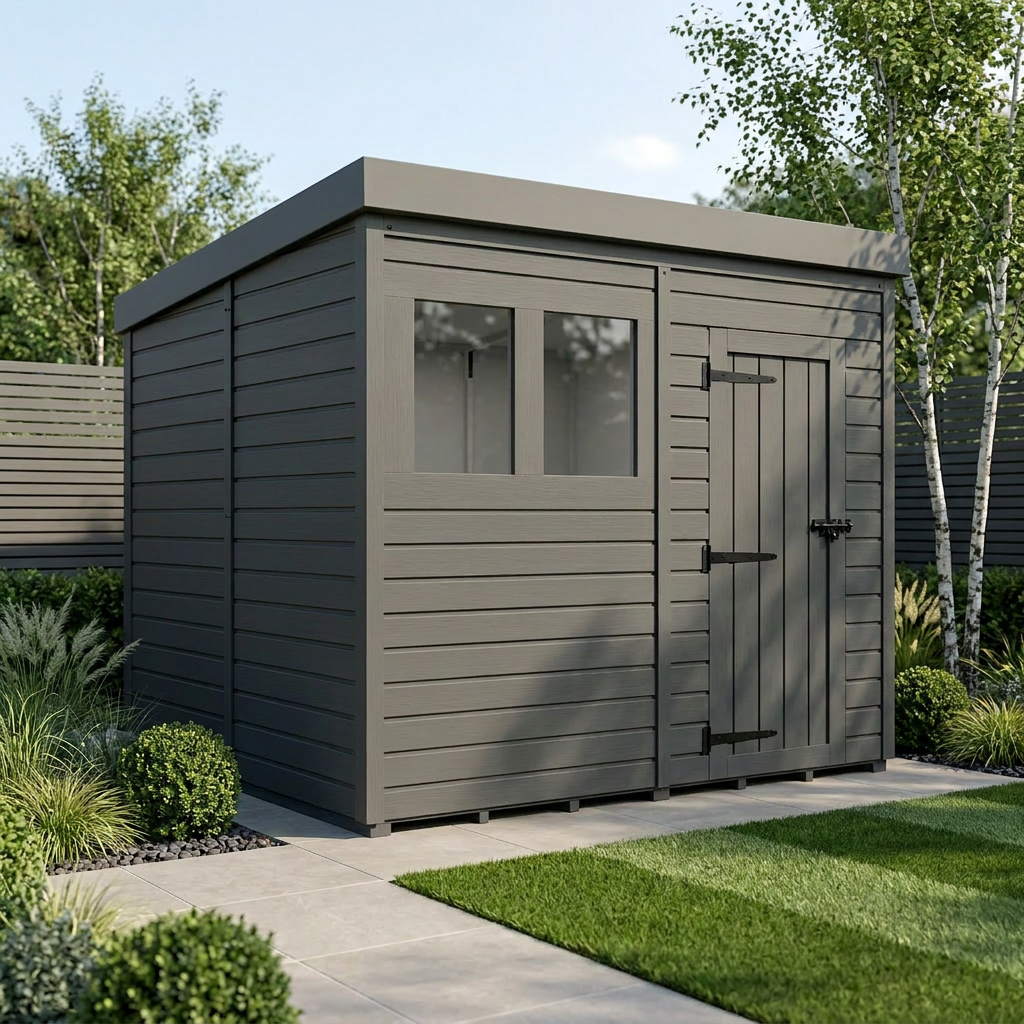 8x9 Pent Composite Shed (Single Door, With Windows)