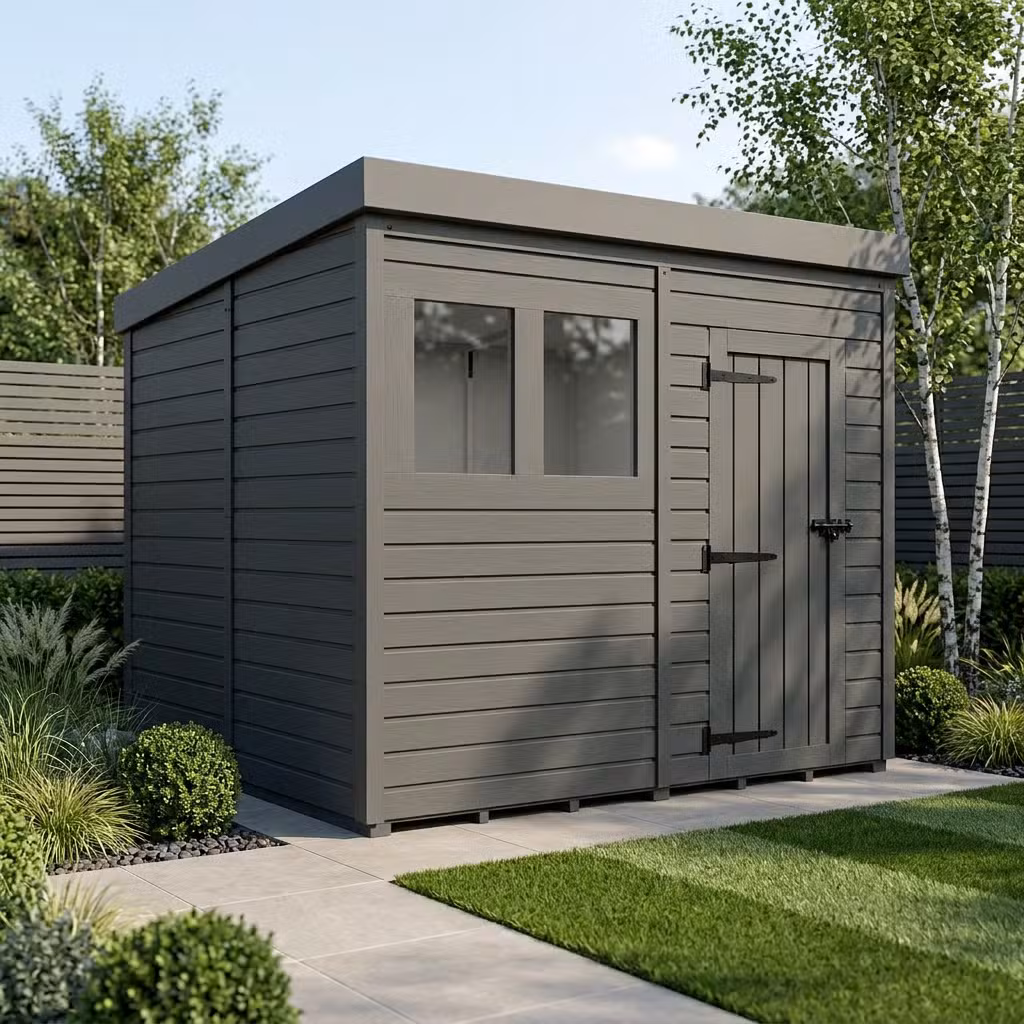 8x9 Pent Composite Shed (Single Door, With Windows)