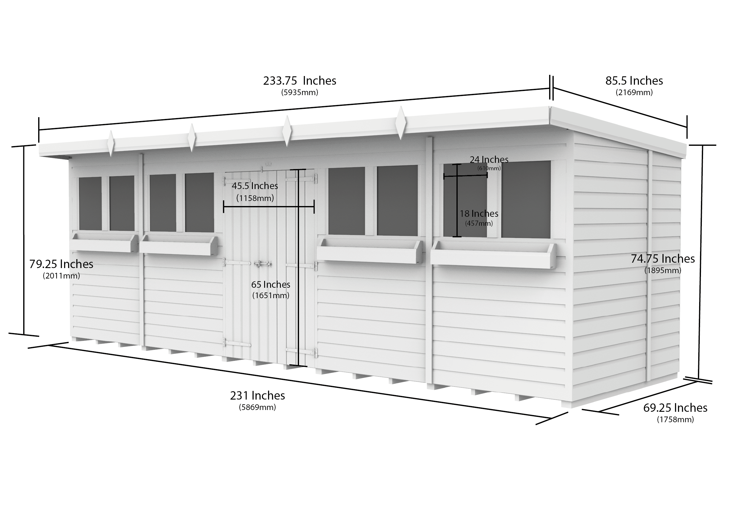 20 x 6 Pent Summer Shed