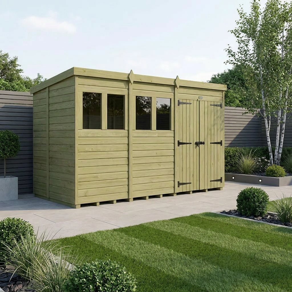 20 x 5 Pent Shed (Double Door, With Windows)
