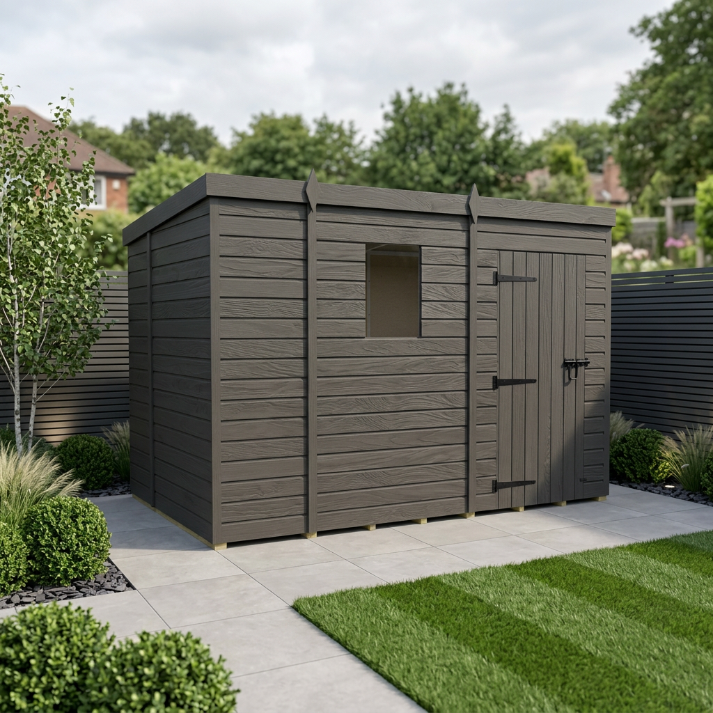 9x6 Pent Composite Shed (Single Door, With Windows)