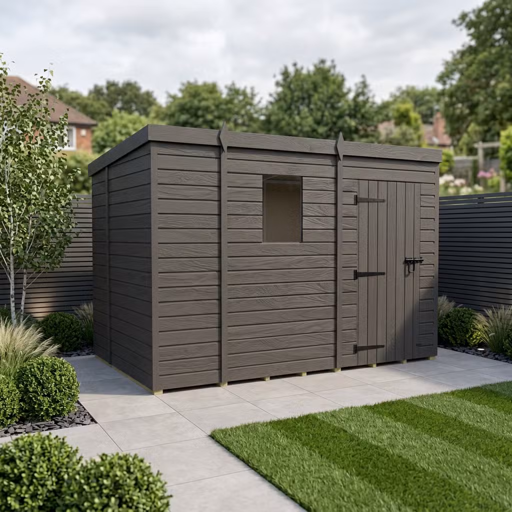 9x6 Pent Composite Shed (Single Door, With Windows)