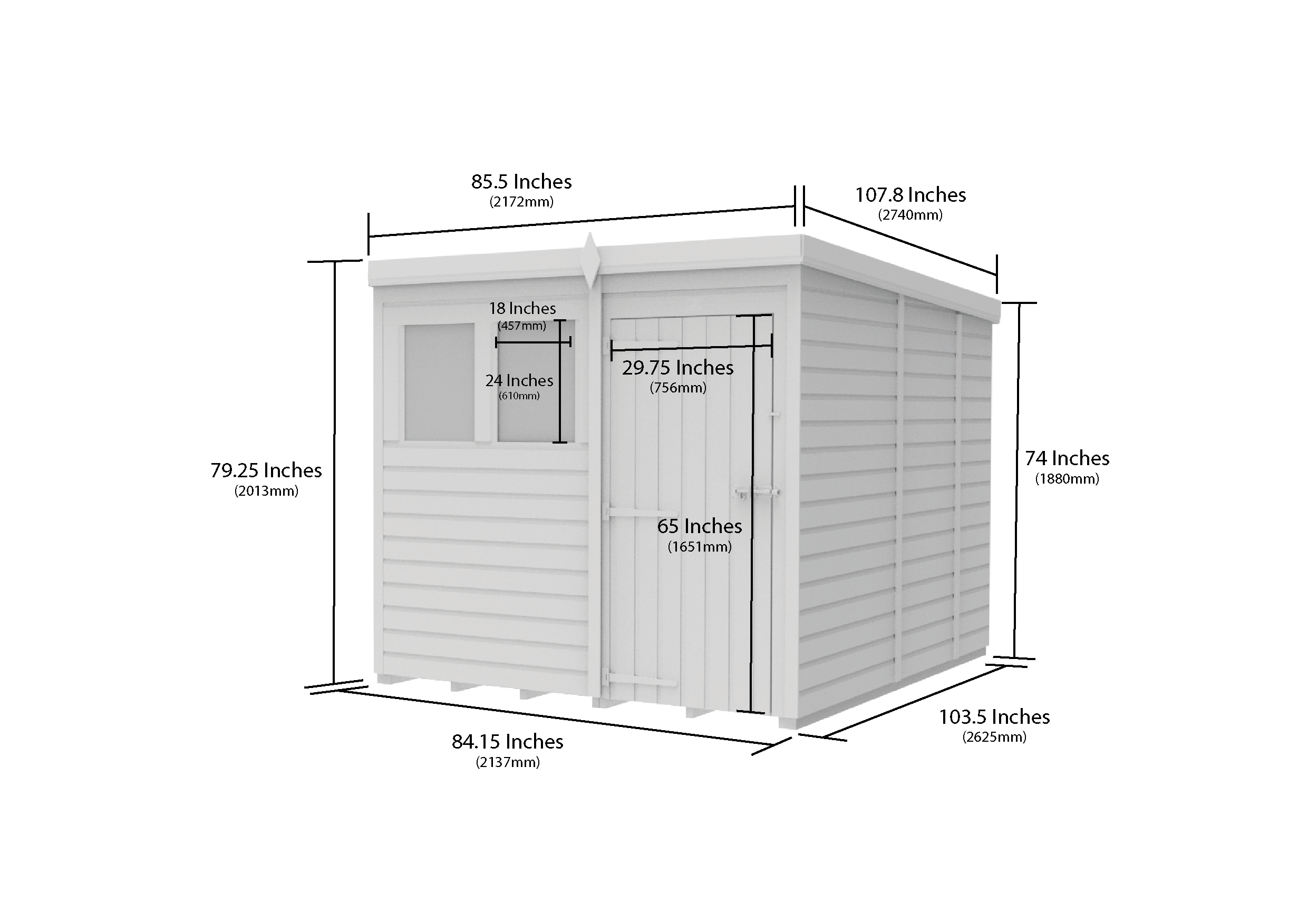 7x9 Pent Composite Shed (Single Door, With Windows)