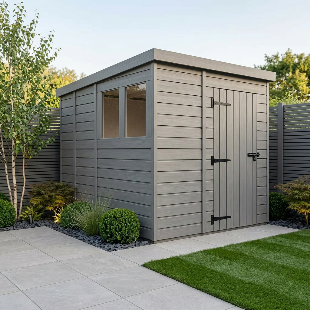 7x9 Pent Composite Shed (Single Door, With Windows)