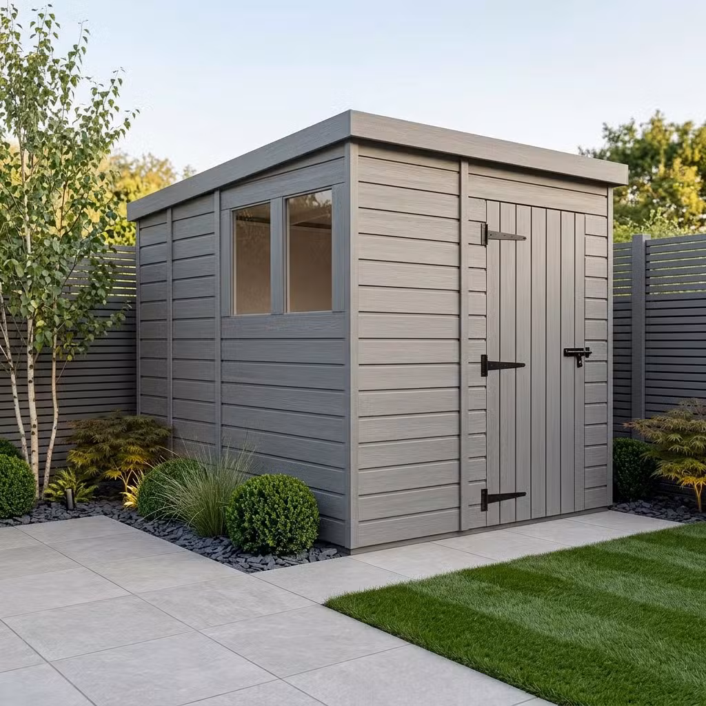 7x9 Pent Composite Shed (Single Door, With Windows)