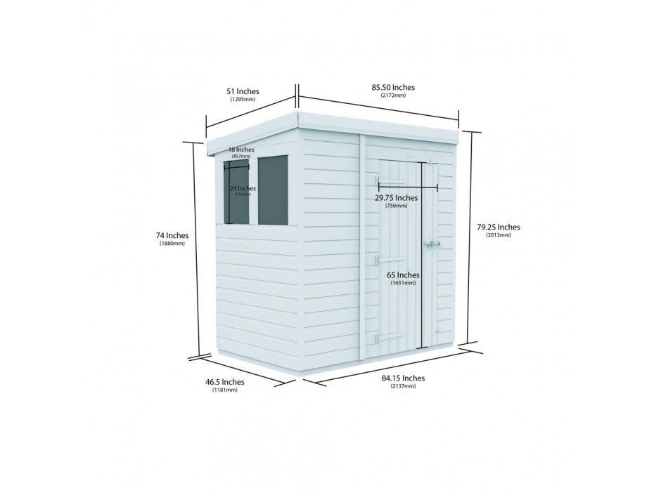 7 x 4 Pent Shed (Single Door, With Windows)