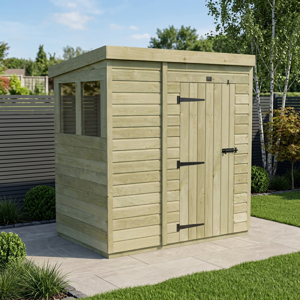 7 x 4 Pent Shed (Single Door, With Windows)