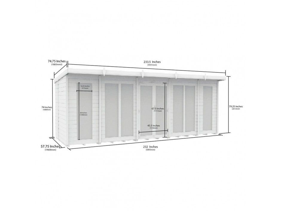 20 x 5 Pent Summer House (Full Height Window)