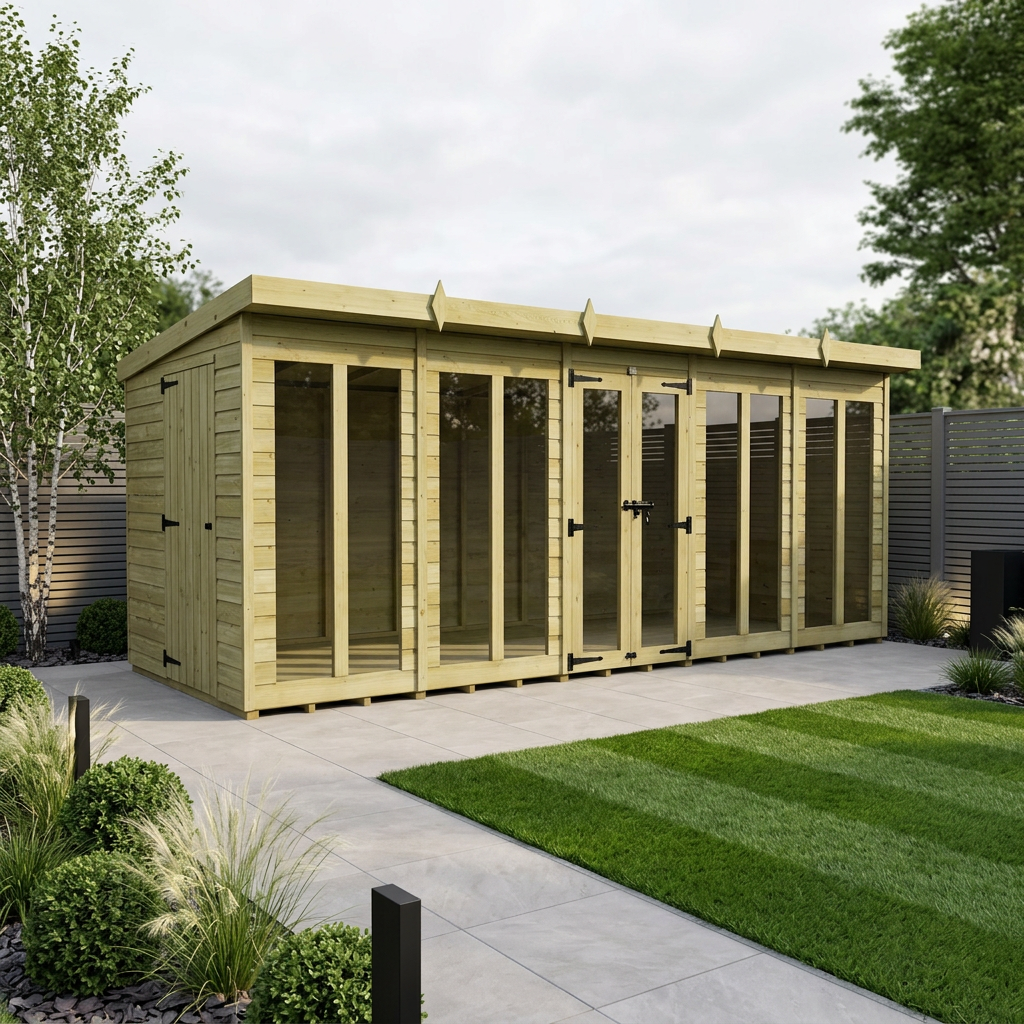 20 x 5 Pent Summer House (Full Height Window)