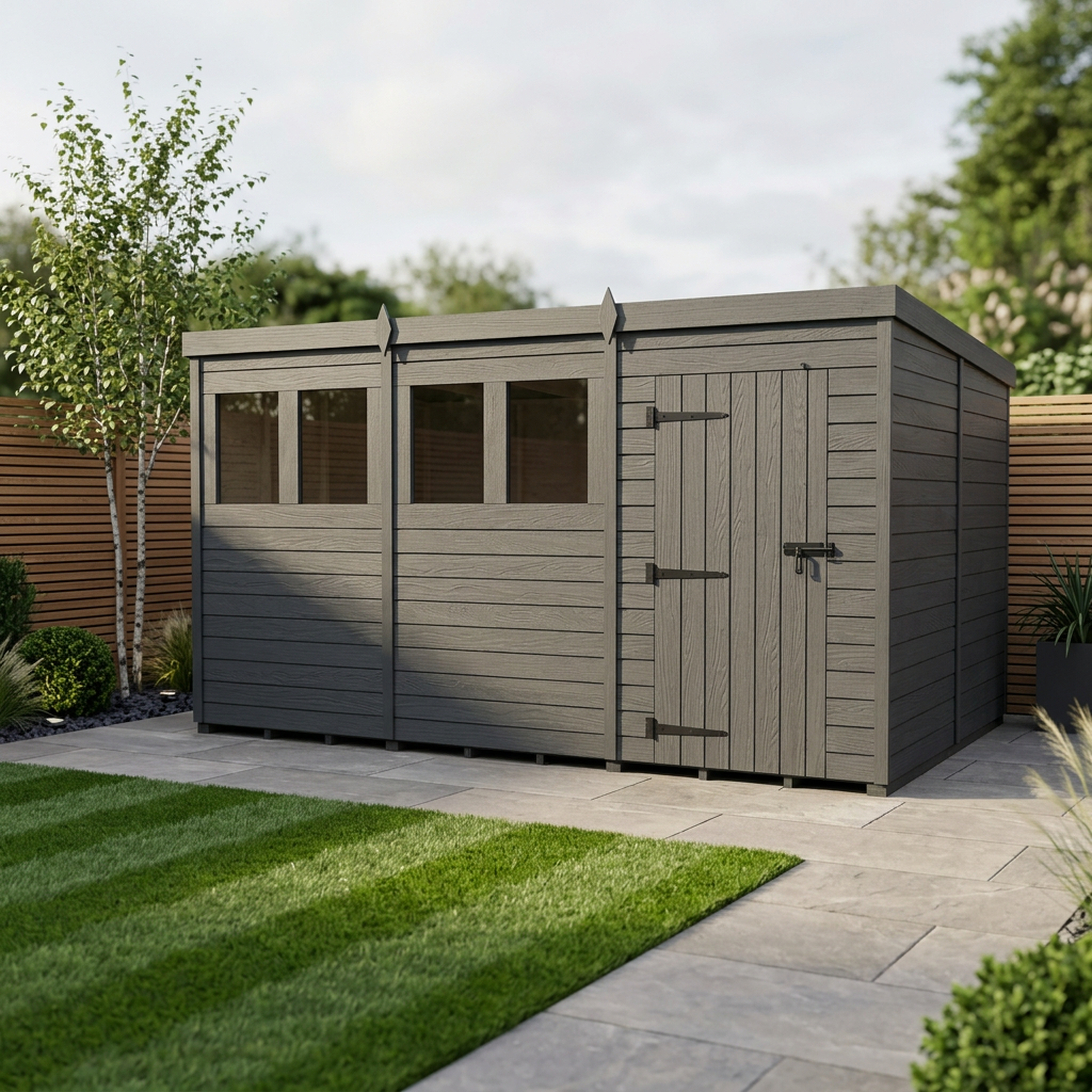 14x8 Pent Composite Shed (Single Door, With Windows)