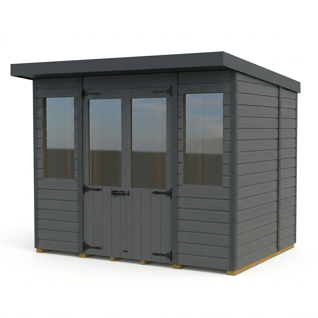 8x7 Composite Pent Summer House (Double Doors, With Windows)