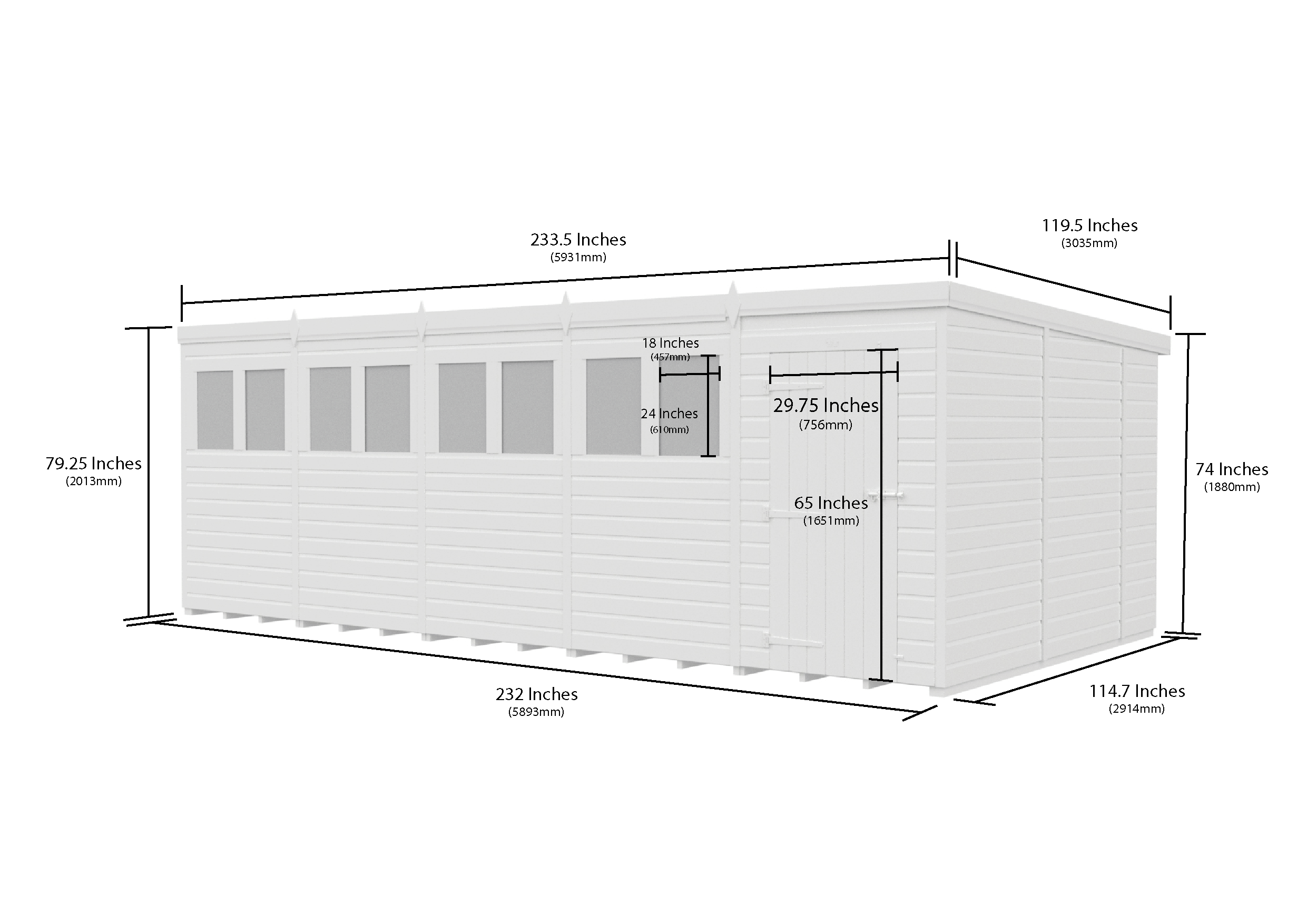 20 x 10 Pent Shed (Single Door, With Windows)
